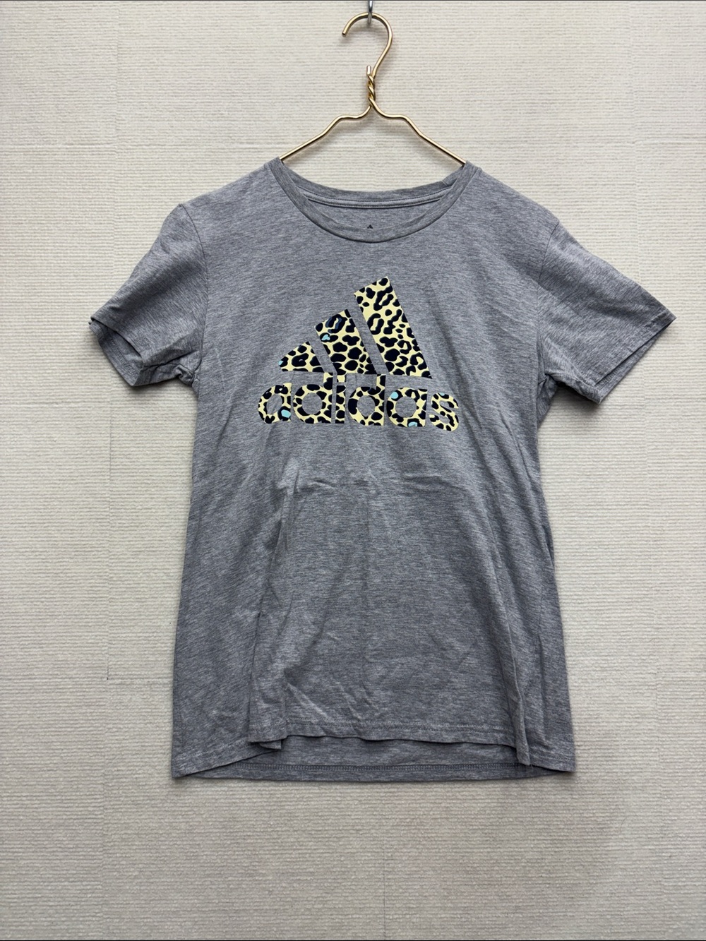adidas Gray Tee with Leopard Print Logo medium
